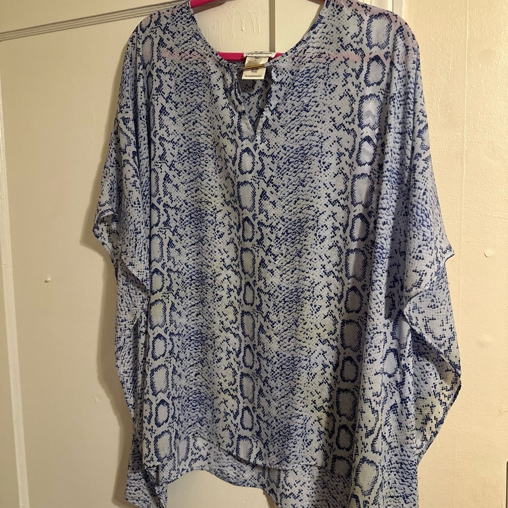 Chico's Blue Patterned Blouse Size: L